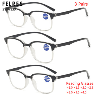 3 Pairs Men Women Oval Fashion Reading Glasses Full Frame Clear Lens Glasses New