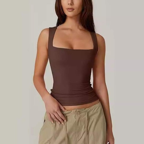 Summer Square-neck Tank Vest Ins Fashion Slim Solid Sleeveless Tops For Women Cl - Picture 27 of 59