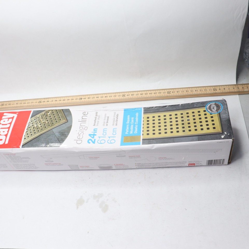 Oatey Linear Shower Drain with Square Pattern Cover Brushed Gold