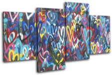 Colourful Pop Hearts Love Graffiti MULTI Leinwand Kunst Bild drucken