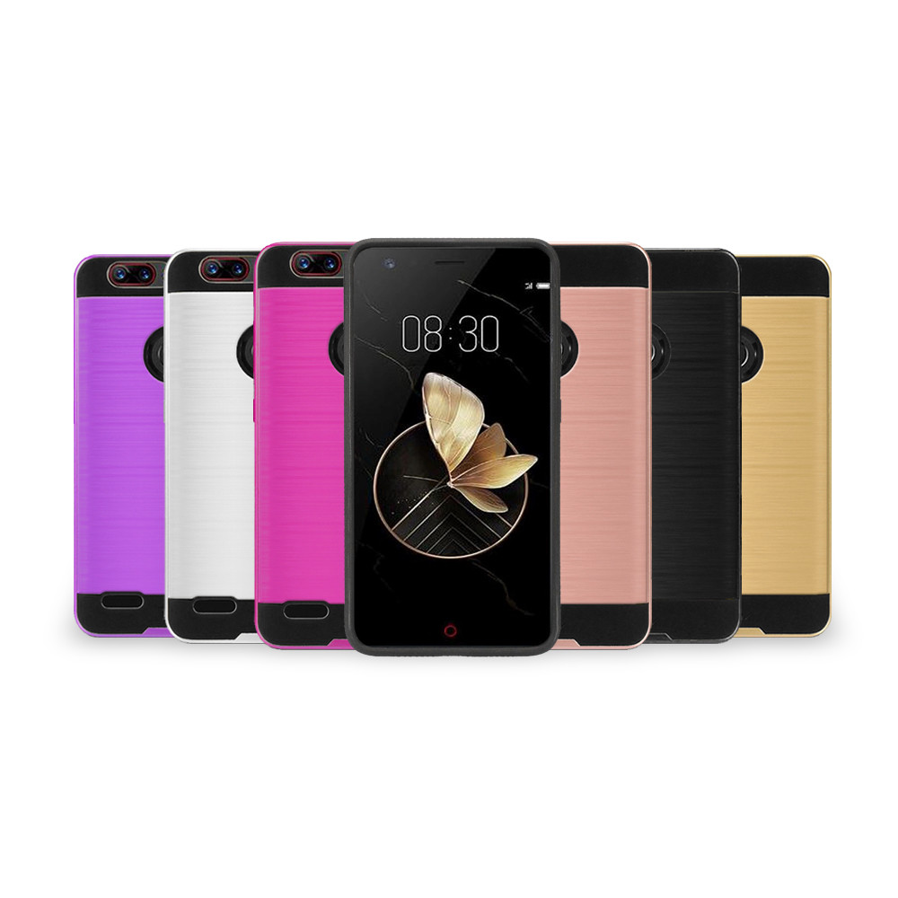 For ZTE Blade Z Max /Z982 Metal Brush Slim Thin Armor Hybrid Cover Case