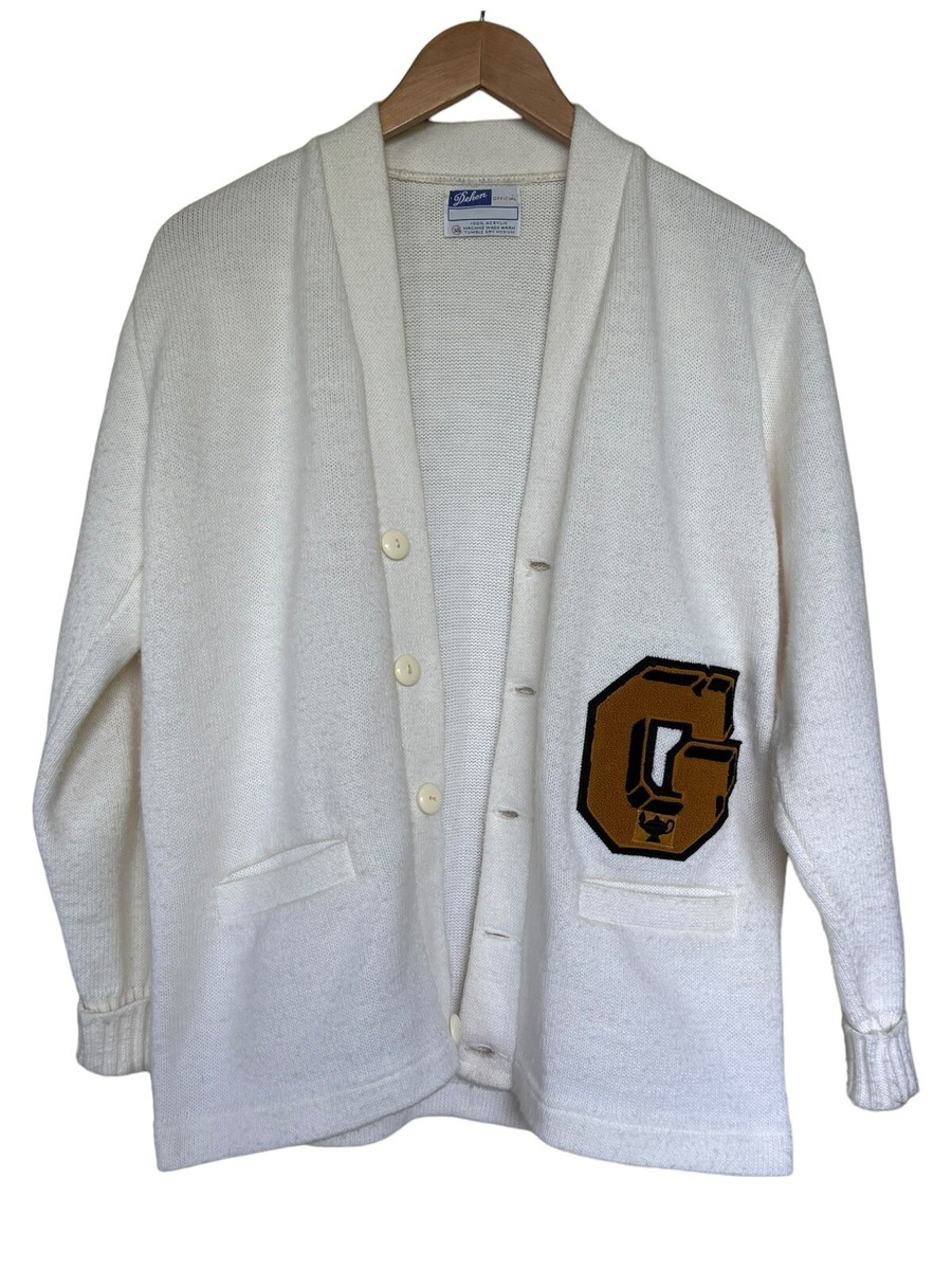 1960s Vtg High School Kitted White Gold Genie G Letterman