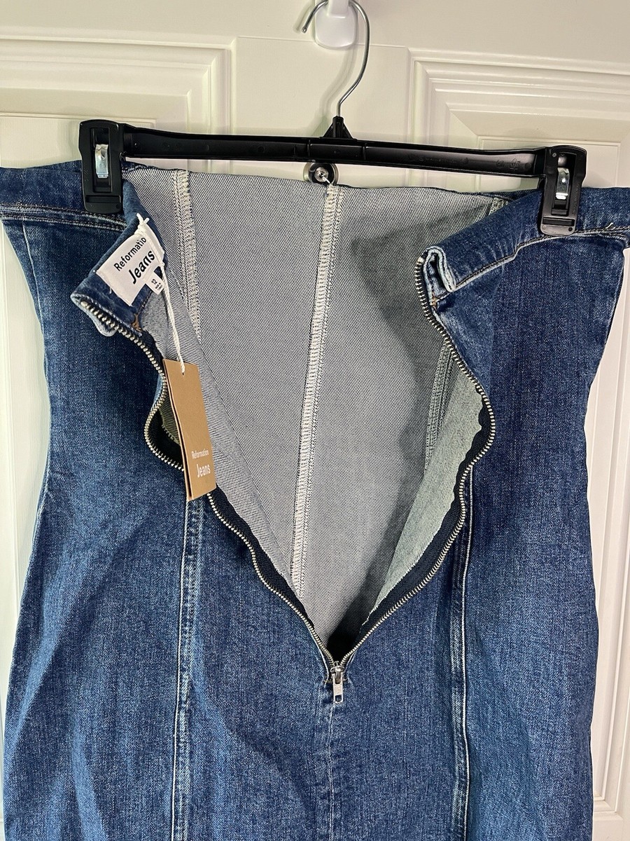Reformation NWT Madilyn denim blue jean strapless mini dress Zip Up Size 12  | eBay