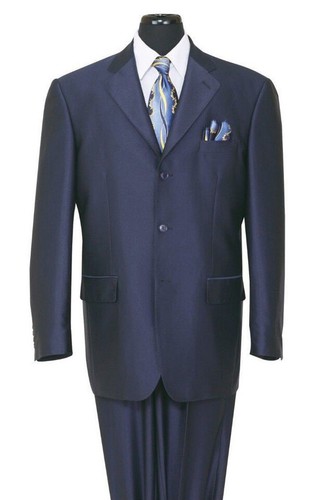 Men's 3 Button Sharkskin Look Wool Feel Suit Silver Size 38 ~ 56 - Picture 4 of 4