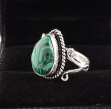 925 Sterling Silver Jewelry Natural Malachite Green Gemstone Ring All Size DZ