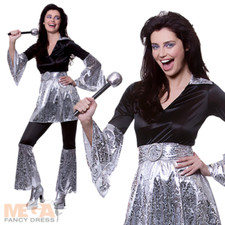 Mamma Mia Costume Ladies 70s Fancy Dress Adults Dancy Queen Womens Funk Outfit