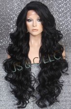 Human Hair Blend Mono Top Full Lace Front Wig Curly Black Heat OK WBPR 1