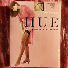 HUE French Lace Very Sheer Thigh Highs Stockings Size 2 Color Natural