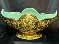 Vintage Weeping Ware Vase Planter Finished in 24k Gold with Aqua Made in USA MCM