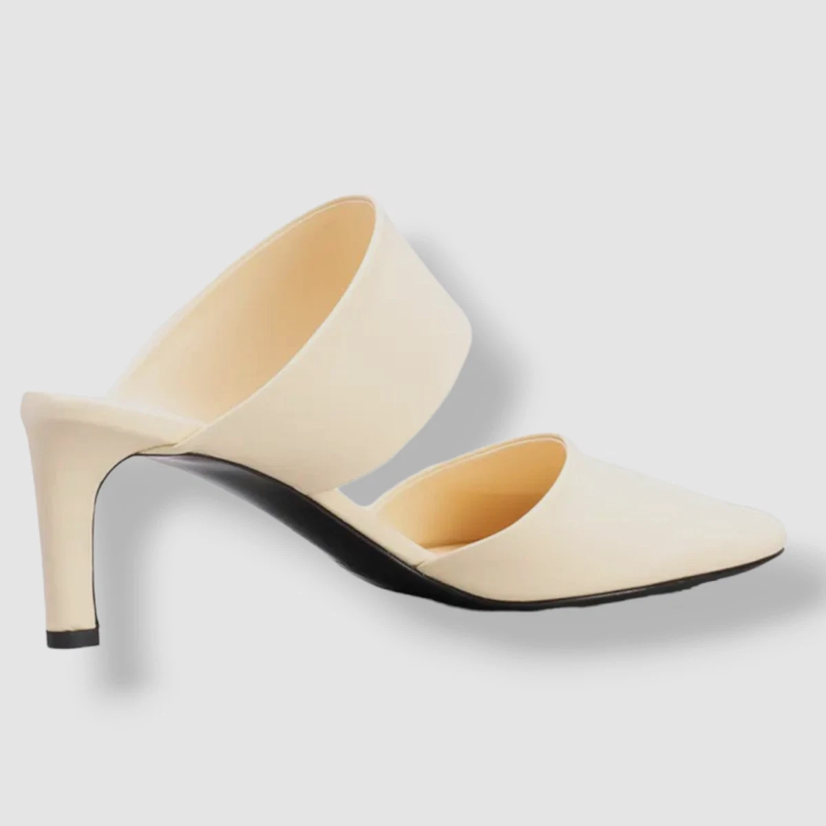 680 Jil Sander Women Ivory Agnellato Leather Mule Sandals Shoes