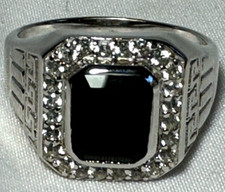 NEW UNWORN MENS GREEK KEY STERLING SILVER BLACK BLUE CZ RING SIZE 12-FREE SHIP