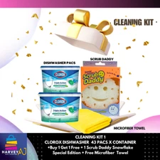 Clorox Dishwashing Detergent 43 CT, Scrub Daddy and Microfiber Towel-Kit