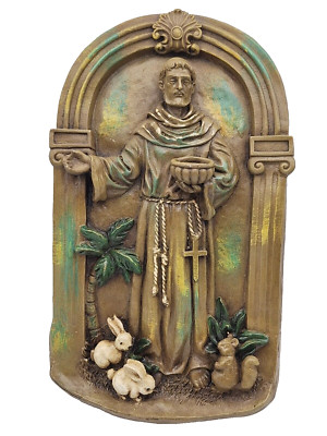 Saint Francis Santos Chalkware Plaque Wall Art 16'' Mexico Folk Art 10'' Wide