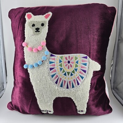 Decorative Throw Purple Lama Pillow 16''x15'' Has some pulls... See Pics