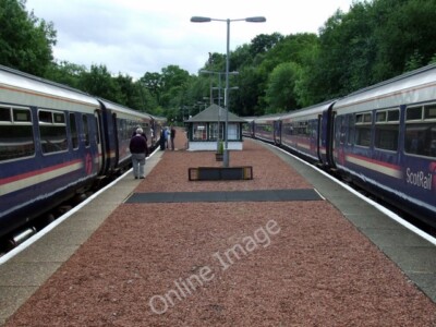 Photo 6x4 Ardlui station North bound train on the left, south bound train c2010
