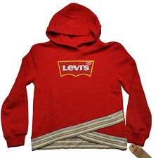 LEVIS Hoodie Girls Large 12-13 Yrs Red Gold Trim Pullover Sweatshirt NEW