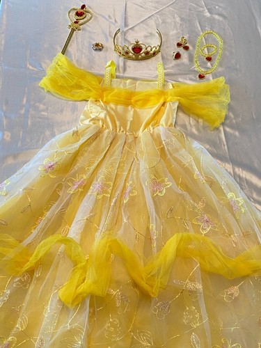 Déguisement Robe Princesse Jaune et accessoires, couronne, bijoux, baguette,7ans - Photo 16/18