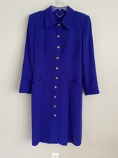 Vintage Doncaster Size 10 Royal Purple Wool Crepe Long Gold Button Long Coat