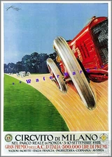 Grand Prix 1922 Circuit Of Milan Italy Car Race Vintage Poster Print Retro Style
