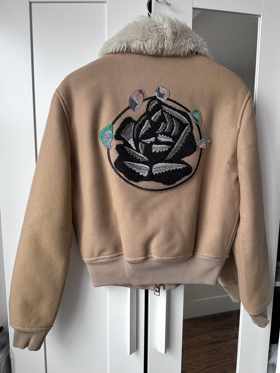 JW Anderson Wool Shearling Embroidered Patch Bomber Jacket Women's