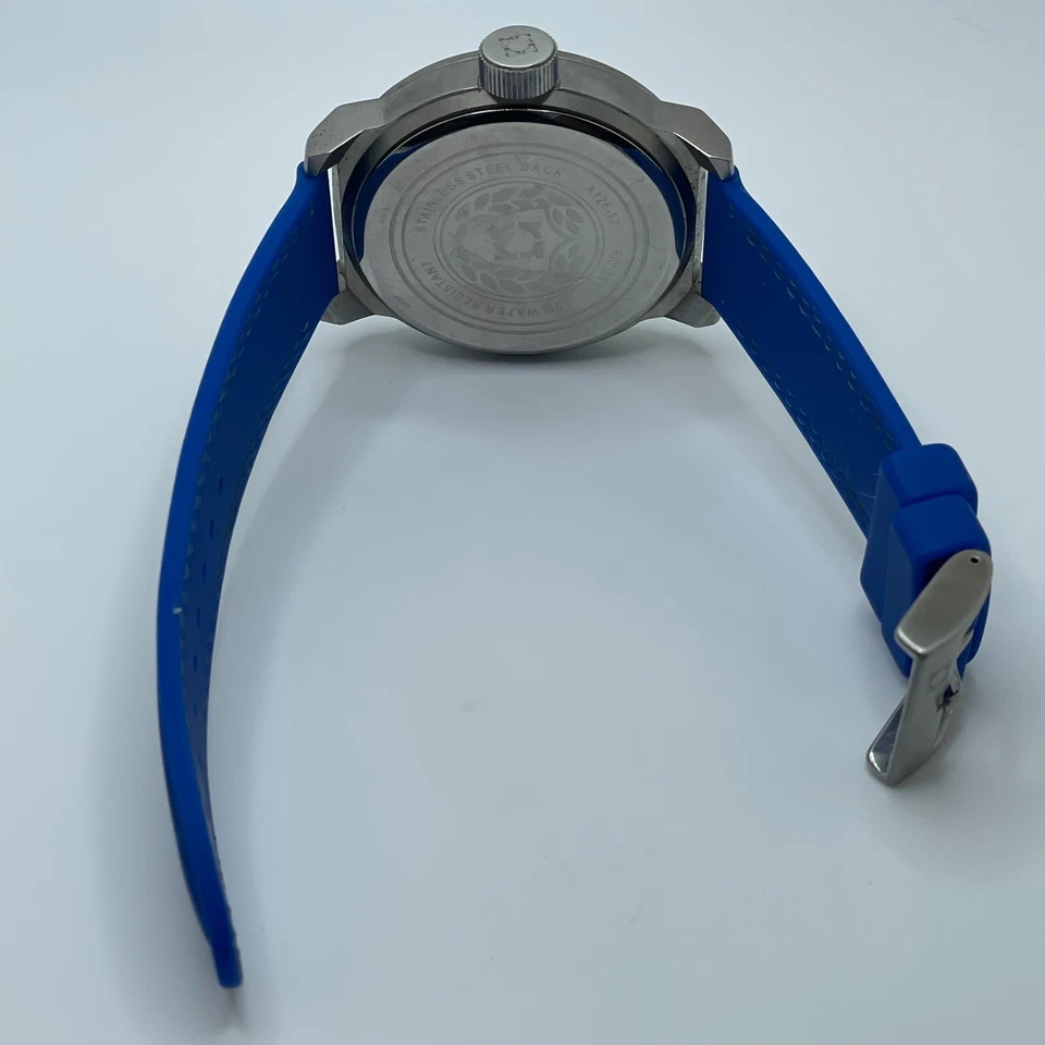 Kenneth Cole Reaction Watch 47mm Silver Tone Case Blue Resin Band RK1254 Quartz - Image 3 of 4