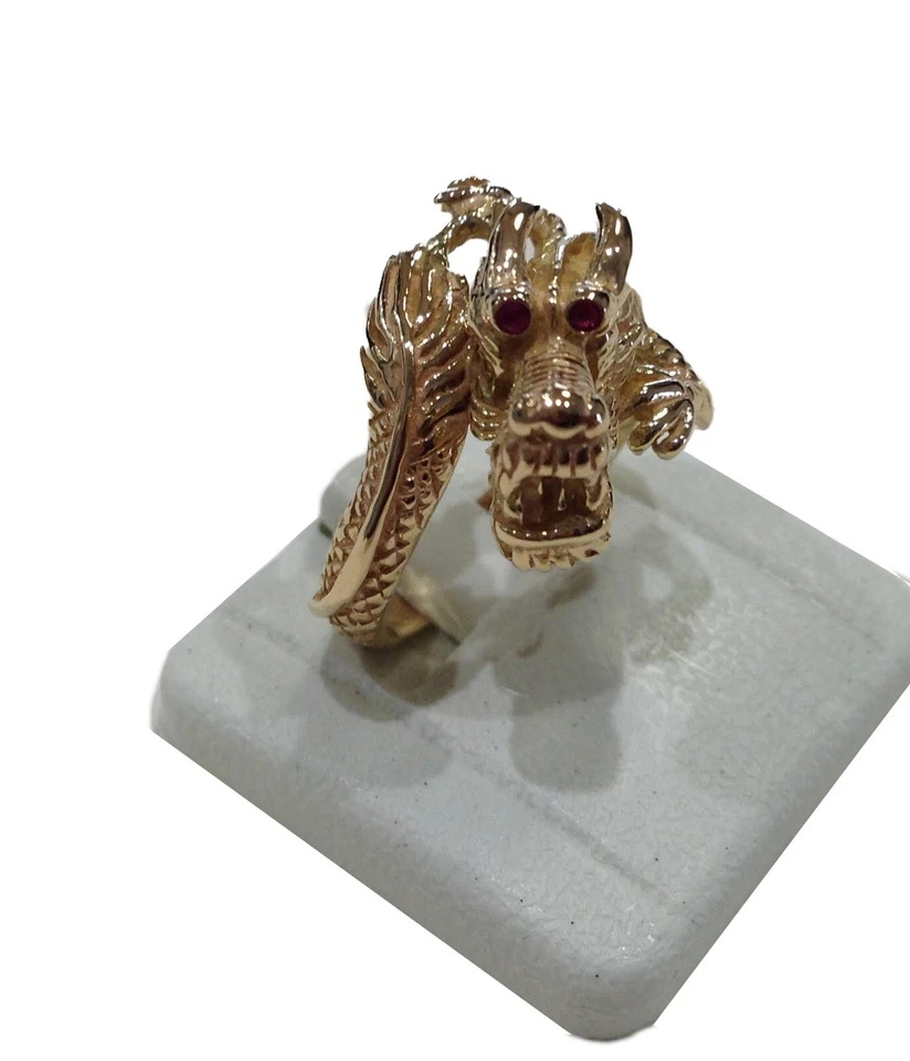 Bague Dragon En Or Jaune 750% Avec Rubis - Photo 2/4