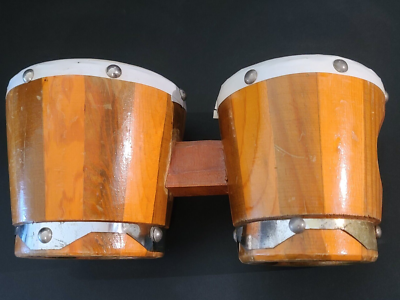 VTG Twin Double Connected Wooden Bongos Hand Drums Percussion
