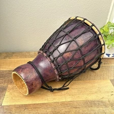 Brown Purple Fiberglass Djembe Hand Drum Rope Tuned Bongo 17” x 12”