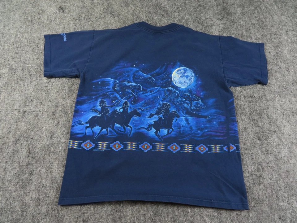 Camisa Hábitat De Colección Para Hombres Grande Azul Indios Águila Lobo Azteca Puntada Única Años 90 Foto 3 de 4