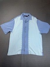 NAT NAST Shirt Mens XL Blue 100 Silk Bowling Style Button Up Retro Camp