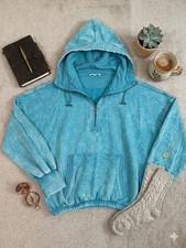 Zenana Women’s French Terry Mineral Wash Half Zip Hoodie Teal Small NWOT