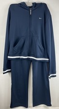 VTG Nike Women  s Navy Tracksuit Size L 12-14 Hooded Ankle Zippers Dry Fit