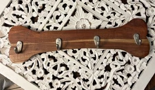 Dog Bone Shaped Wall Hook Rack with 4 Hooks Leashes Keys Wooden Organizer Board