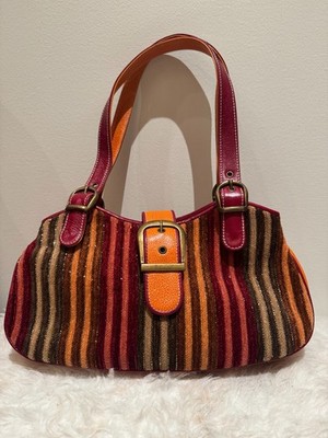 Isabella Fiore Multi-Colored Striped Velvet Shoulder Bag