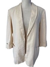 Anne Klein Womens Beige Linen Blazer Jacket 3/4 Sleeve Size L Open Front