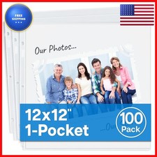Dunwell 12x12 Photo Album Refill Pages, 100 Pack Sheet Protectors