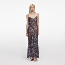 Self Portrait NAVY FLORAL SEQUIN MAXI DRESS $895 Size US 0 UK 4