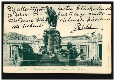 Postcard Berlin: monument Emperor Wilhelm the Great Berlin w 50 b - 20.2.04 to Vienna