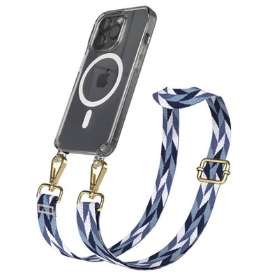 MagSafe Handyhülle mit Band für Apple iPhone 15 Pro Case Kette Blau Mix - Gold