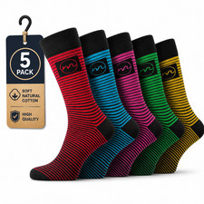 5 Pairs Mens Casual Dress Socks Cotton Rich Patterned Socks UK Size 6-11