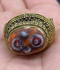 Unique Ancient Roman Brass Mosaic Gabri Eye Glass Authentic Ring