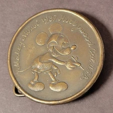 Vtg Tiffany Studio New York Sun Rubber Co USA "Mickey Mouse 1937" Belt Buckle PA