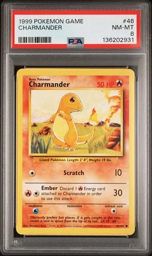 1999 POKEMON BASE SET UNLIMITED #46 CHARMANDER PSA 8