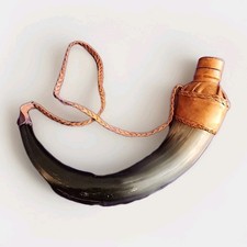 Rare | Handmade Bull Horn Drinking Flask Leather | Vintage HTF Fun Unique Viking