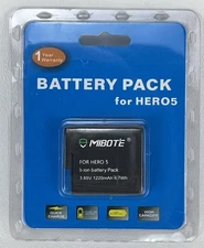 Mibote For GoPro HERO5 Rechargeable Battery, Li-ion 3.85V, 1220mAh, 4.7Wh, New