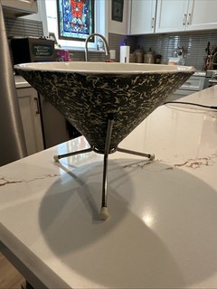 Vintage MCM Atomic Bullet Bowl Planter On Original Tripod Stand Vase Mid Century