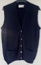 White of Hawick Lambswool Knit Vest Large Navy Scotland