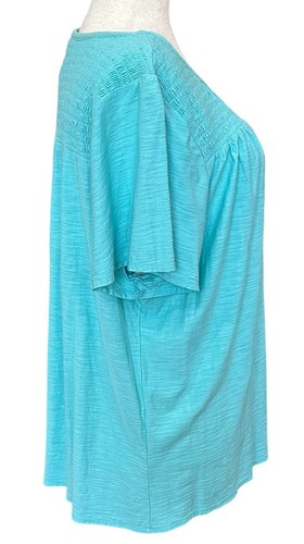 Westbound Women's Plus Shirt Top Size 3X Turquoise Short Sleeve Smocked NWT - Picture 3 of 5