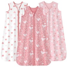 FIEMOL Baby Sleep Sack 0-6M 100 Cotton Wearable Blanket Pink Heart 3-Pack
