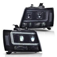 LED DRL Headlights Assembly Chevy Suburban Tahoe 07-14 Smoky Lens Black Housing
